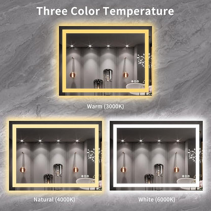 LOAAO 40X30 LED Bathroom Mirror with Lights, Anti-Fog, Dimmable, Backlit + Front Lit, Lighted Bathroom Vanity Mirror for Wall, Memory Function, Tempered Glass, ETL Listed