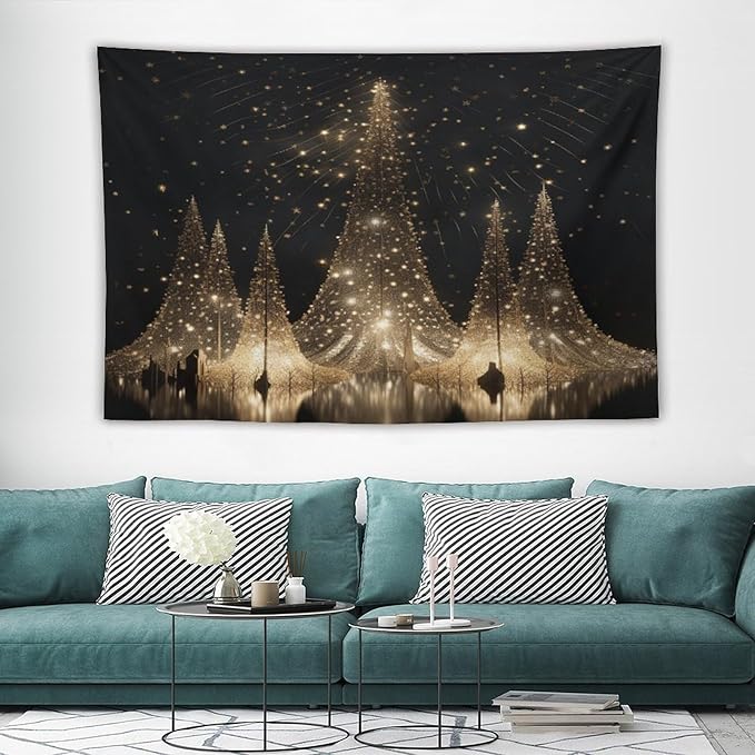 MaSiledy Tapestry Silver Lighted Christmas Trees Tapestry Aesthetic Christmas Holiday Tapestry As Wall Art Wall Hanging for Dorm Living Room Landscape 40"x60" Xmas Wall Hanging Polyester Tapestries