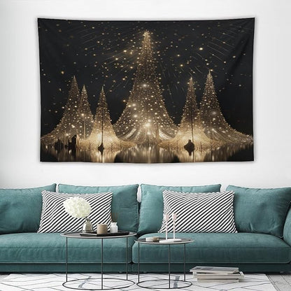 MaSiledy Tapestry Silver Lighted Christmas Trees Tapestry Aesthetic Christmas Holiday Tapestry As Wall Art Wall Hanging for Dorm Living Room Landscape 40"x60" Xmas Wall Hanging Polyester Tapestries