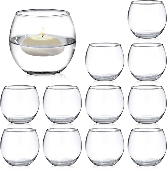 Set of 12 Clear Glass Tealight Candle Holder, 2.6'' H x 3.1'' W, Round Votive Candle Holders Bulk, Small Bowl Candle Holder for Wedding Table Centerpiece Home Decor