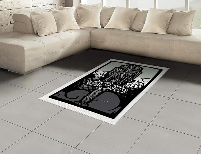 Lunarable Viking Area Rug, Thor Son of Odin Monochrome Design Guardian of Asgard Scandinavian Culture, Flat Woven Accent Rug for Living Room Bedroom Dining Room, 4' X 5' 7", Black White