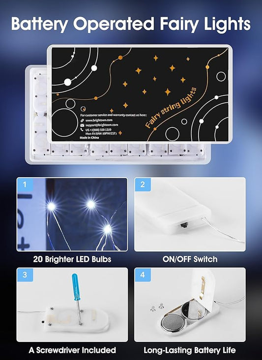 Minetom 6 Pack Fairy Lights Battery Operated String Lights - 7ft 20 LED Waterproof Silver Wire Firefly Lights Waterproof for DIY Crafts Wedding Décor Table Mason Jars Party, White