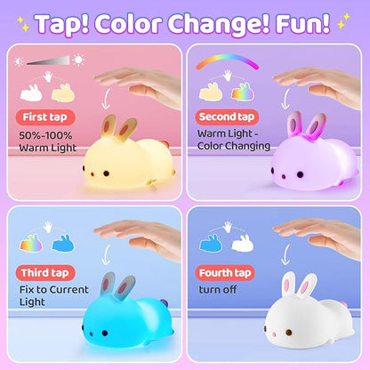 One Fire Bunny Toys for Kids Night Light for Kids, 16 Colors Cute Lamp, Soft Silicone Baby Night Light, 1200mAh Portable Dimmable Touch Lamps, Kawaii Room Decor, Christmas Gifts for College Girls