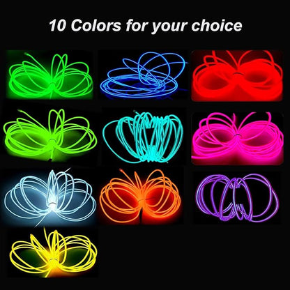 MaxLax EL Wire Fluorescen Green, 16.4ft/5m Portable Battery Pack Neon Light Strip 360° Cuttable Glowing Rope Lights for Parties, Halloween, DIY Decoration