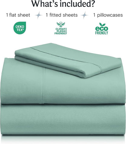 LuxClub Twin XL Sheets - Soft Kids Twin Bed Sheets for Boys and Girls, 3 PC Deep Pockets Wrinkle Free Kids Fitted Sheets Machine Washable Hotel Bedding Silky Soft- Light Teal Twin XL