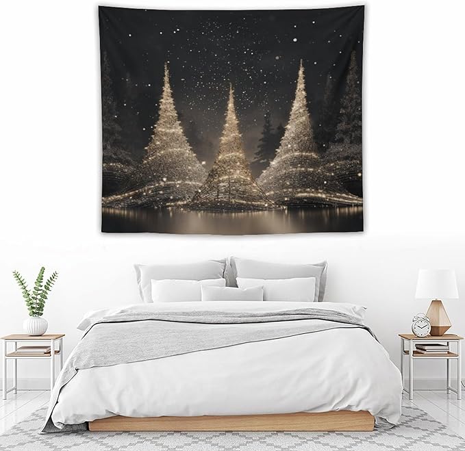 MaSiledy Tapestry Silver Lighted Christmas Trees Tapestries for Bedroom Christmas Holiday Tapastry's Wall Hanging Wall Hanging Decor Home Decoration for Bedroom Living Room Dorm Landscape 50"x60"