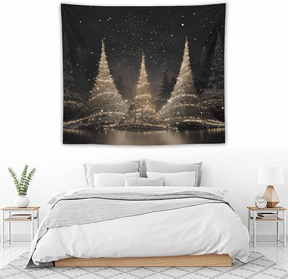 MaSiledy Tapestry Silver Lighted Christmas Trees Tapestries for Bedroom Christmas Holiday Tapastry's Wall Hanging Wall Hanging Decor Home Decoration for Bedroom Living Room Dorm Landscape 50"x60"