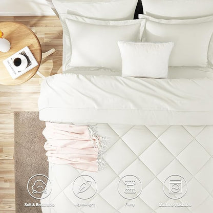 CozyLux Full Size Comforter Sets Ivory - 7 Pieces Bed in a Bag Full, Luxury Soft Bed Set for All Seasons, Bedding Set with Down Alternative Comforter, Sheets, Pillowcases & Shams