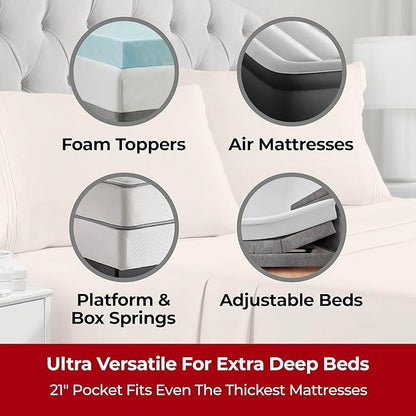 Mellanni Extra Deep Split King Sheets - 5 PC Iconic Collection Bedding - Hotel Luxury, Ultra Soft, Cooling Bed Sheets - Wrinkle, Fade, Stain Resistant (Split King, Beige)