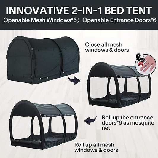Alvantor Bed Canopy Bed Tents 2-in-1 Dream Tents Privacy Space Twin Size Sleeping Tents Indoor Pop Up Portable Frame Curtains Breathable Gray Cottage Reducing Light & Air Ventilation