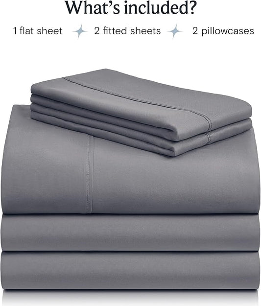 LuxClub 5 PC Split King Sheet Set Bed Sheets Deep Pockets Wrinkle Free Cooling Sheets Machine Washable Hotel Bedding Silky Soft - Light Grey Split King