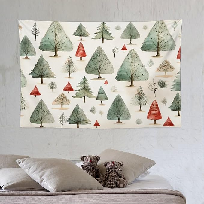 MaSiledy Tapestry Wall Hanging Vintage Christmas Tree Watercolor Tapestry Rustic Style Nature Forest Bedroom Tapestries Wall Hanging Decor Home Decoration for Bedroom Living Room Dorm 40"x60"