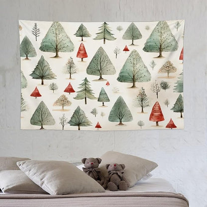 MaSiledy Tapestry Wall Hanging Vintage Christmas Tree Watercolor Tapestry Rustic Style Nature Forest Bedroom Tapestries Wall Hanging Decor Home Decoration for Bedroom Living Room Dorm 40"x60"