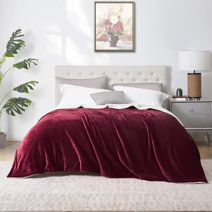 Walensee Sherpa Fleece Blanket (King Size 108”x90” Burgundy) Plush Throw Fuzzy Super Soft Reversible Microfiber Flannel Blankets for Couch, Bed, Sofa Ultra Luxurious Warm and Cozy for All Seasons