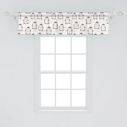 Ambesonne Penguin Window Valance Pack of 2, Pastel Colored Style Cartoon Animals from Antarctica Crowns on a Dotted Background, Rod Pocket Curtain Valances for Kitchen Bedroom, 42" X 12", Grey Pink