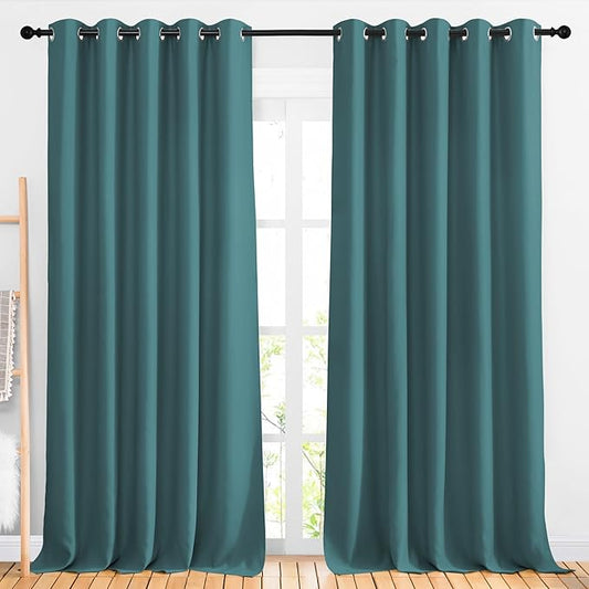 NICETOWN Blackout Room Divider Curtains 118 inches Long 2 Panels, Grommet Sliding Door Curtains Solid Window Treatments Sound Reducing for Living Room, W66 x L118, Sea Teal