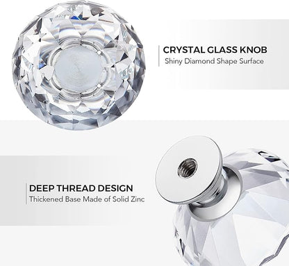 Ravinte Crystal Knobs for Dresser Drawers & Glass Cabinets - Diamond Shaped, 30 mm with Silver Base