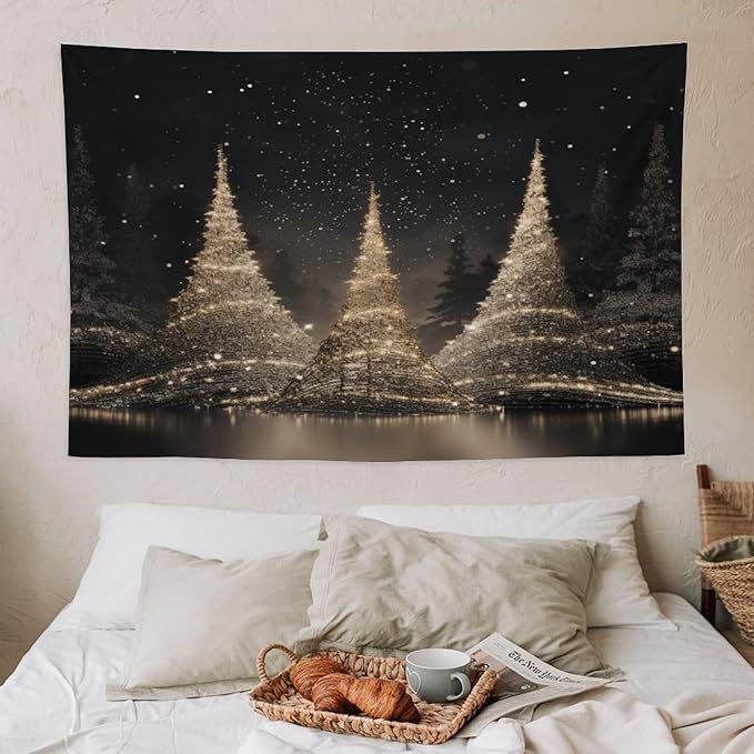 Tapestry Silver Lighted Christmas Trees Tapestries for Bedroom Vintage Christmas Wall Tapestry Vintage Wall Hanging for Living Room Dorm Decor Landscape 40"x60" Tapestries Winter Snowflake Decorative