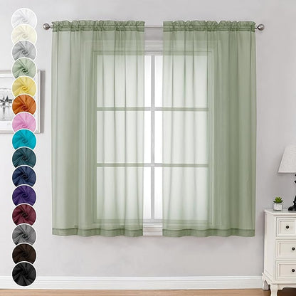 Chyhomenyc Sage Green Sheer Curtains 63 Inch Length 2 Panels, Light Filtering Airy Breathable Rod Pocket Voile Window Drapes for Bedroom Living Room, Each 42x63 Inch，Set of 2