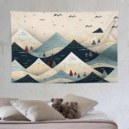Tapastry's Wall Hanging Snow Mountain Scandinavian Winter Tapestry Hello Winter Holiday Bedroom Tapestries Wall Art Decor for Bedroom Living Room Dorm 60"x90" Tapestries Winter Snowflake Decorative