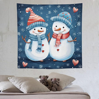 MaSiledy Tapestry Snowman Couple Vintage Aesthetic Tapestry Wall Hanging Christmas Snowman Tapestry As Wall Art Wall Hanging Decor Home Decoration for Bedroom Living Room Dorm Landscape 60"x60"