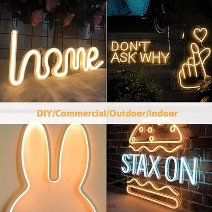 Lamomo Neon LED Rope Light 32.8Ft, Warm White LED Strip Lights 1.96in/Cut, 3000K Waterproof Flexible Silicone 24V Led Strip for DIY Neon Sign Bedroom Indoor Outdoor Decor（Power Adapter Included）