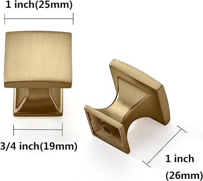 Khtumeware 10 Pack 1 inch Champagne Bronze Cabinet Knobs Zinc Satin Brass Square Drawer Pulls for Dresser Drawers