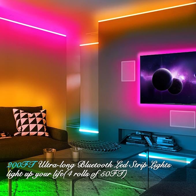 DAYBETTER Led Strip Lights Smart with App Control Remote, 5050 RGB for Bedroom, Music Sync Color Changing for Room Party 200 ft (4 Rolls of 50 ft)