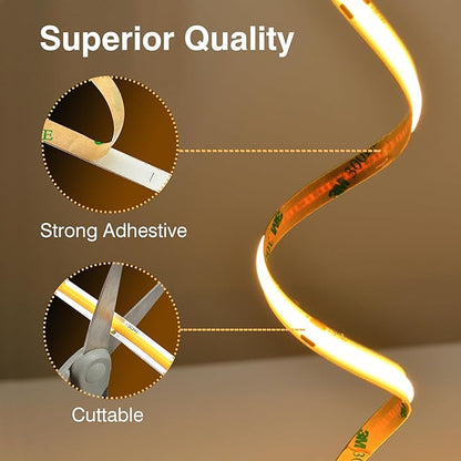 COB LED Strip Lights Warm White,24V Dimmable led Light Strip KIT with Remote and app Control,2700K 65FT/20m 8mm Wide Ra>90 Cuttable Flexible Strip Lights for Bedroom,Shelf,Cabinet