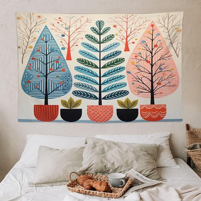 MaSiledy Shabby Chic Trees Tapestries Rustic Autumn Tapestry Vintage Aesthetic Tapestries Landscape Tapestry for Bedroom Aesthetic Home Decor 40"x60" Holiday Scene Banner for Winter Christmas Party
