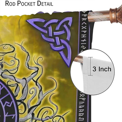 Viking Blackout Curtains Scandinavian Pirate Totem Mythology Golden Tree of Life Printed Curtain Bedroom and Living Room Decoration Blackout Curtains W55 * L63 Inch