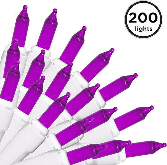 Brite Star 100 Count Mini String Christmas Lights, Purple - 22 feet Indoor/Outdoor Christmas Tree Lights with White Wire (Set of 2)
