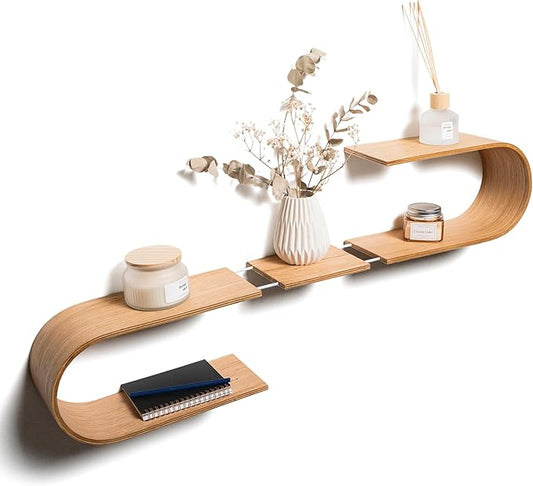 EWART WOODS Floating Wall Mounted Oval Shelf from Wood, Decorative Geometric Wooden Shelves for Candles, Unique Oak Hanging Display Decor (Oak)