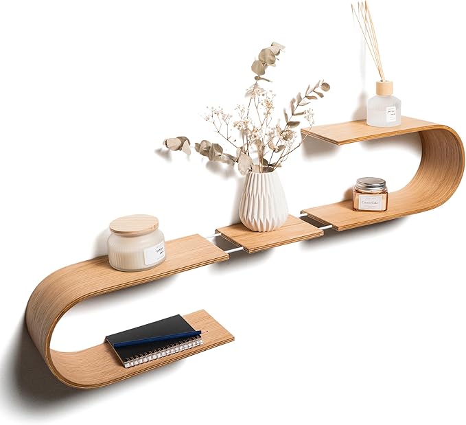 EWART WOODS Floating Wall Mounted Oval Shelf from Wood, Decorative Geometric Wooden Shelves for Candles, Unique Oak Hanging Display Decor (Wenge)