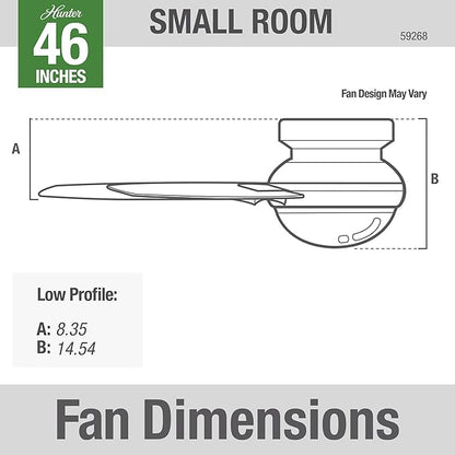 Hunter 59268 Anslee Indoor Low Profile Ceiling Fan with LED Light and Pull Chain Control, 46", Brown