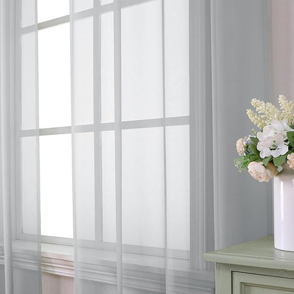 Aiyufeng Light Grey Sheer Window Curtains 63 Inches Long 2 PCS- Rod Pocket Living Room Curtain Panels Voile Textured Soft and Lightweight Window Treatments for Bedroom Decor, 40W x 63L Inches
