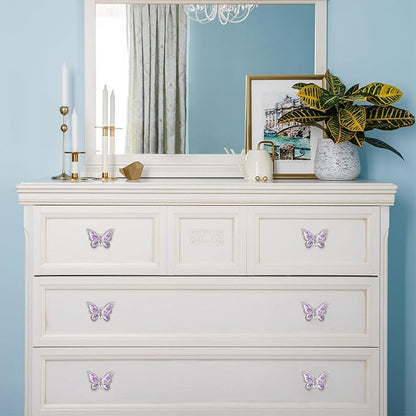 Butterfly Cabinet Knobs,6 Pieces Butterfly Knobs Single Hole Pulls Handles Decorative Door Cabinet Drawer Cupboard Furniture Door Wardrobe (Purple)