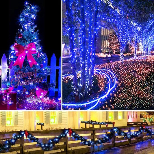 Twinkle Star 2 Pack Christmas Blue Fairy Lights Battery Operated, Total 66 ft 200 Led String Lights Remote Control Timer Twinkle String Lights 8 Modes Firefly Lights for Garden Party Indoor Decor