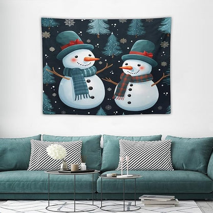 MaSiledy Snowman Couple Wall Tapestries Christmas Cute Snowman Bedroom Tapestries Landscape Tapestry Wall Hanging For Room 30"x40" Tapestry Winter Nature Tapestries for Christmas Home Decoration