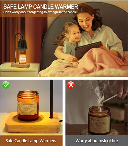 Candle Warmer Lamp, Dimmable Candle Warmer with 2 Bulbs, Birthday Gifts for Women Mom, Dad and Fathers, House Warming Gifts New Home Room Decor, 2H/4H/8H Timer Black Flower Candle Lamp Heater