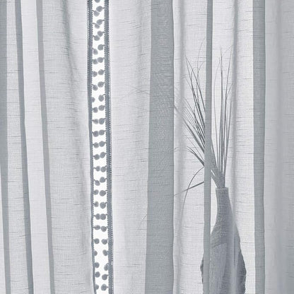 Treatmentex Grey Sheer Window Curtains for Living Room 95 inches Pom-Pom Canopy for Children Bedroom Rod Pocket 2Pack
