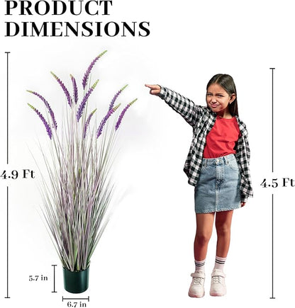 KOL 5ft 2-Pack Faux Veronica Spiked Speedwell Grass, 59in Artificial Veronica Spicata Plant, Tall Fake Reed Grasses for Home Office Garden Wedding Décor, Indoor Outdoor, UV-Resistant, Purple