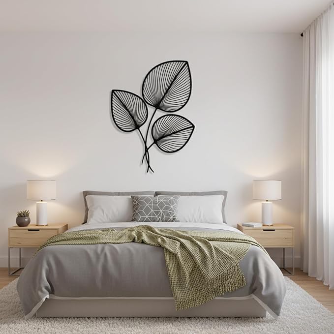 Momchi Minimalist Leaf Metal Wall Art | Modern Botanical Line Art Wall Decor | Boho Steel Leaf Sculpture for Living Room; Bedroom; Office | Scandinavian Nature-Inspired Wall Hanging