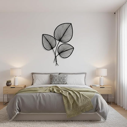 Momchi Minimalist Leaf Metal Wall Art | Modern Botanical Line Art Wall Decor | Boho Steel Leaf Sculpture for Living Room; Bedroom; Office | Scandinavian Nature-Inspired Wall Hanging