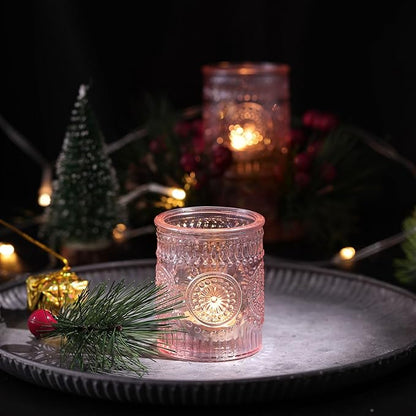 DEVI 24pcs Pink Votive Candle Holders for Table Centerpieces, Glass Tea Lights Candle Holder, Wedding Shower Decorations, Baby Shower Decorations, Valentine Party Centerpieces Table Decoration