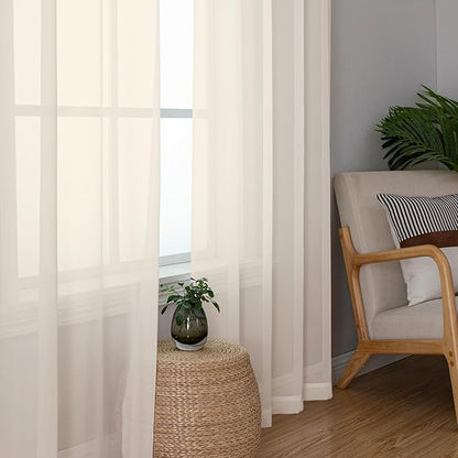 Chyhomenyc Cream Sheer Curtains 78 Inches Long 2 Panels Set for Living Room, Light Filtering Voile Lightweight Bedroom Curtains, Rod Pocket Solid Window Treatment Drapes, Each 42W x 78L