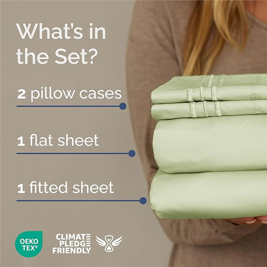 King Size 4 Piece Sheet Set - Comfy Breathable & Cooling Bed Sheets Set - Hotel Luxury Bedding for Women, Men, Kids, Teens, Boys & Girls - Deep Pockets and Wrinkle Free - Oeko-Tex - Light Sage Green