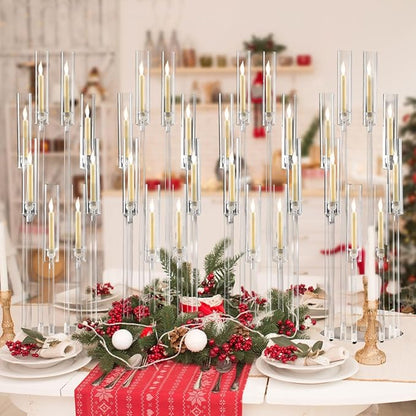 8PCS Arcylic Candelabra Wedding Centerpieces for Tables,38.5 Tall Clear Floor Candle Holder Set with Shade Pillar Taper Candle Stand for Anniversary Party Brithday candelabros para centros de mesa