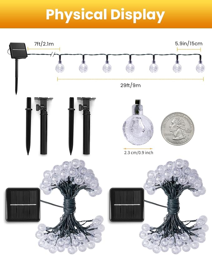 Solar String Lights Outdoor Waterproof, 2-Pack 120 LED 72Ft Total, Solar Powered Globe Patio Lights with 8 Lighting Modes for Garden Yard Porch Wedding Party Decor (Multicolor)