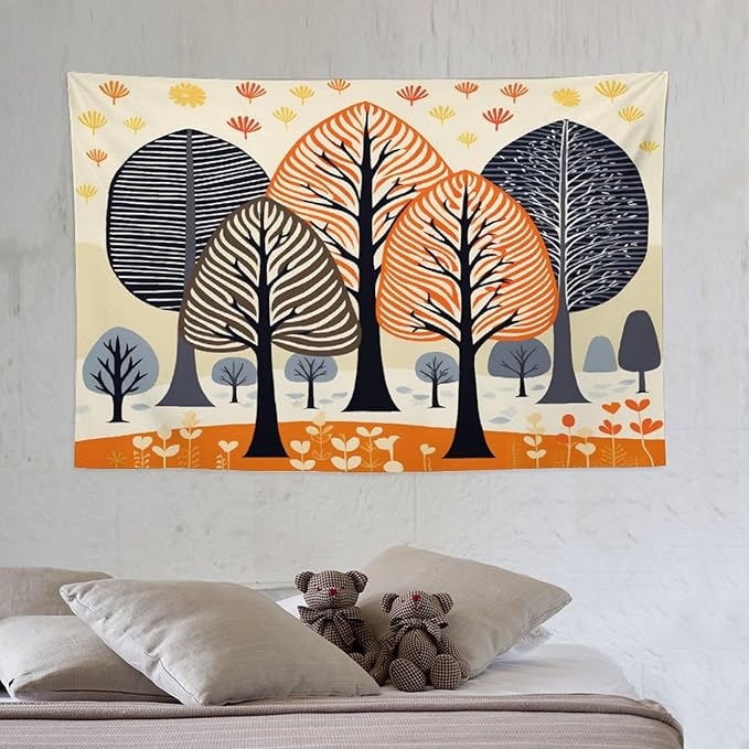 MaSiledy Tapestry Shabby Chic Trees Tapestry for Bedroom Aesthetic Rustic Autumn Tapestry As Wall Art Wall Hanging for Bedroom Landscape 40"x60" Holiday Scene Banner for Winter Christmas Party